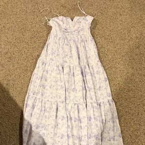 Elegant White and Purple Floral Maxi Dress